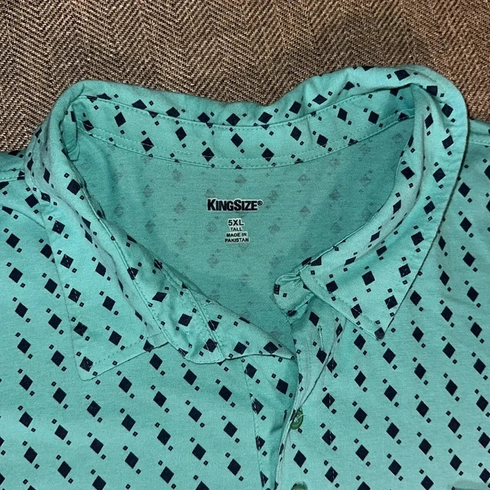 KING SIZE BRAND MEN’S SHORT SLEEVE COLLAR LIGHTWEIGHT JERSEY POLO TIDAL GRN GEO